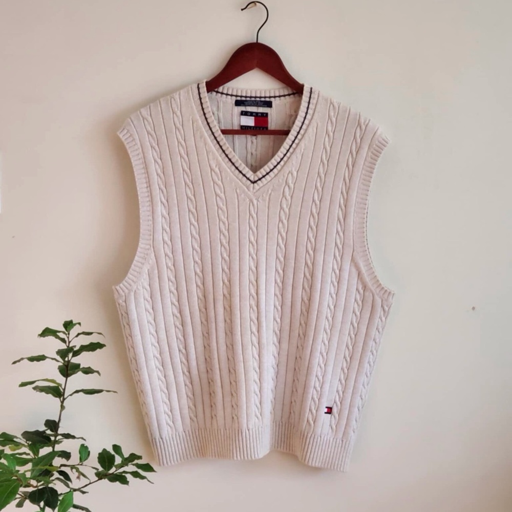 Tommy Hilfiger, vintage cream sweater vest, men’s size XL